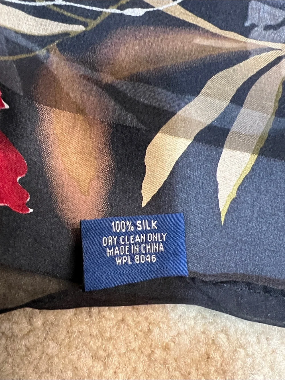 Charter Club 100% Silk Floral Oblong Scarf Navy Burgundy Brown